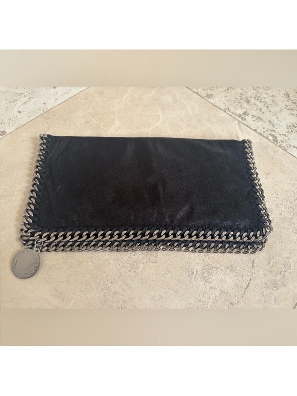 Stella McCartney Black Clutch with Silver Chain Embellishments